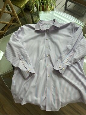 Brooks Brothers Pink and Light Blue Stripe Dress Shirt